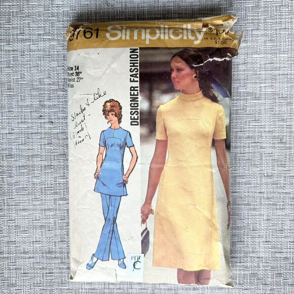 Vintage 70s Simplicity Pattern 9761 Top-stitched Dress Tunic Sz 14 *READ* - Picture 1 of 2